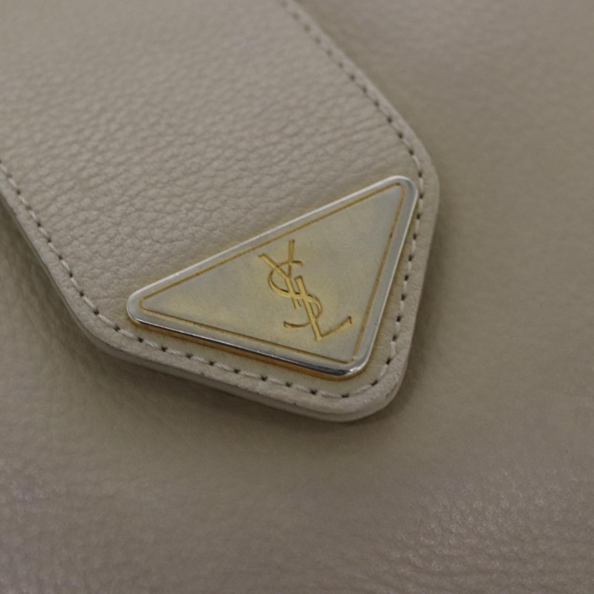 SAINT LAURENT Shoulder Bag Leather Beige Gold Auth bs19024