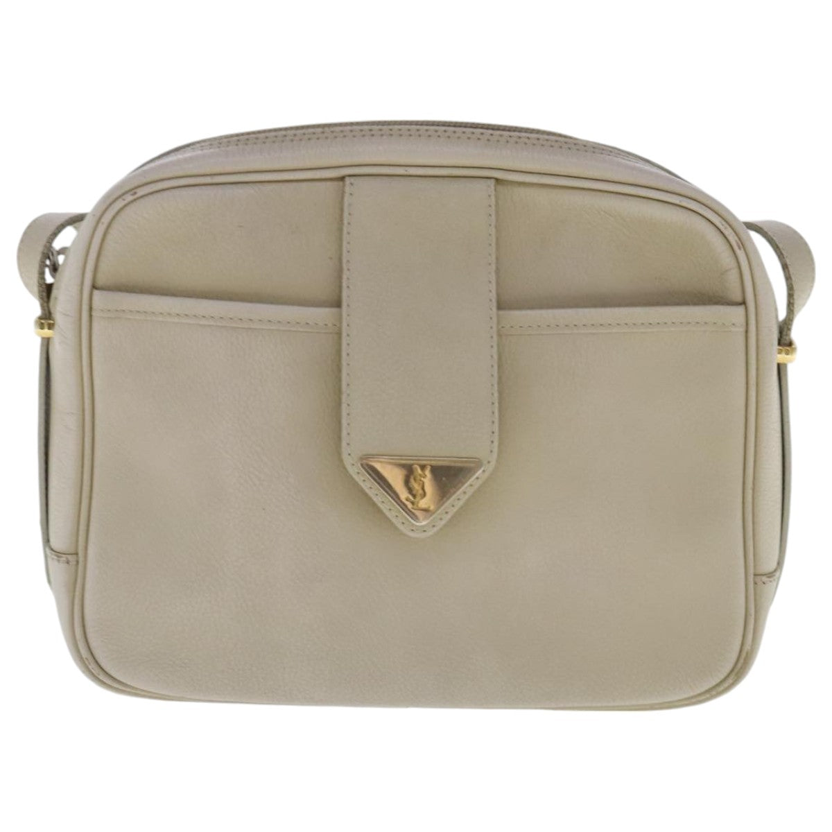 SAINT LAURENT Shoulder Bag Leather Beige Gold Auth bs19024