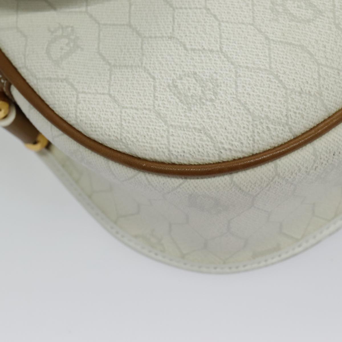 Christian Dior Honeycomb Canvas Shoulder Bag PVC White Gold Auth bs19031