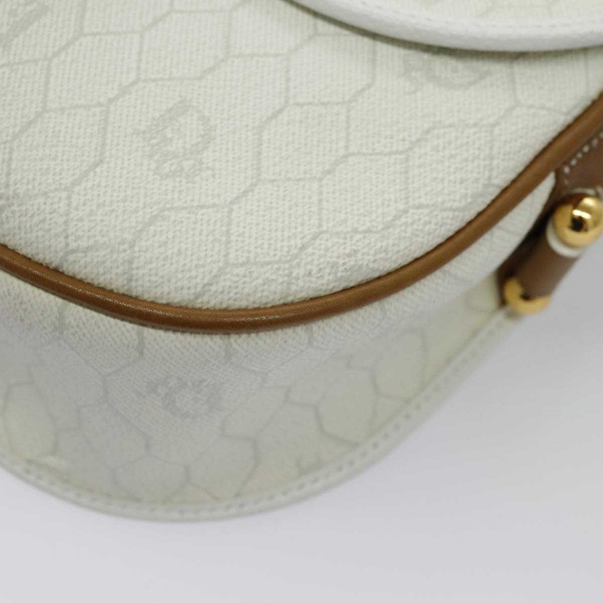 Christian Dior Honeycomb Canvas Shoulder Bag PVC White Gold Auth bs19031