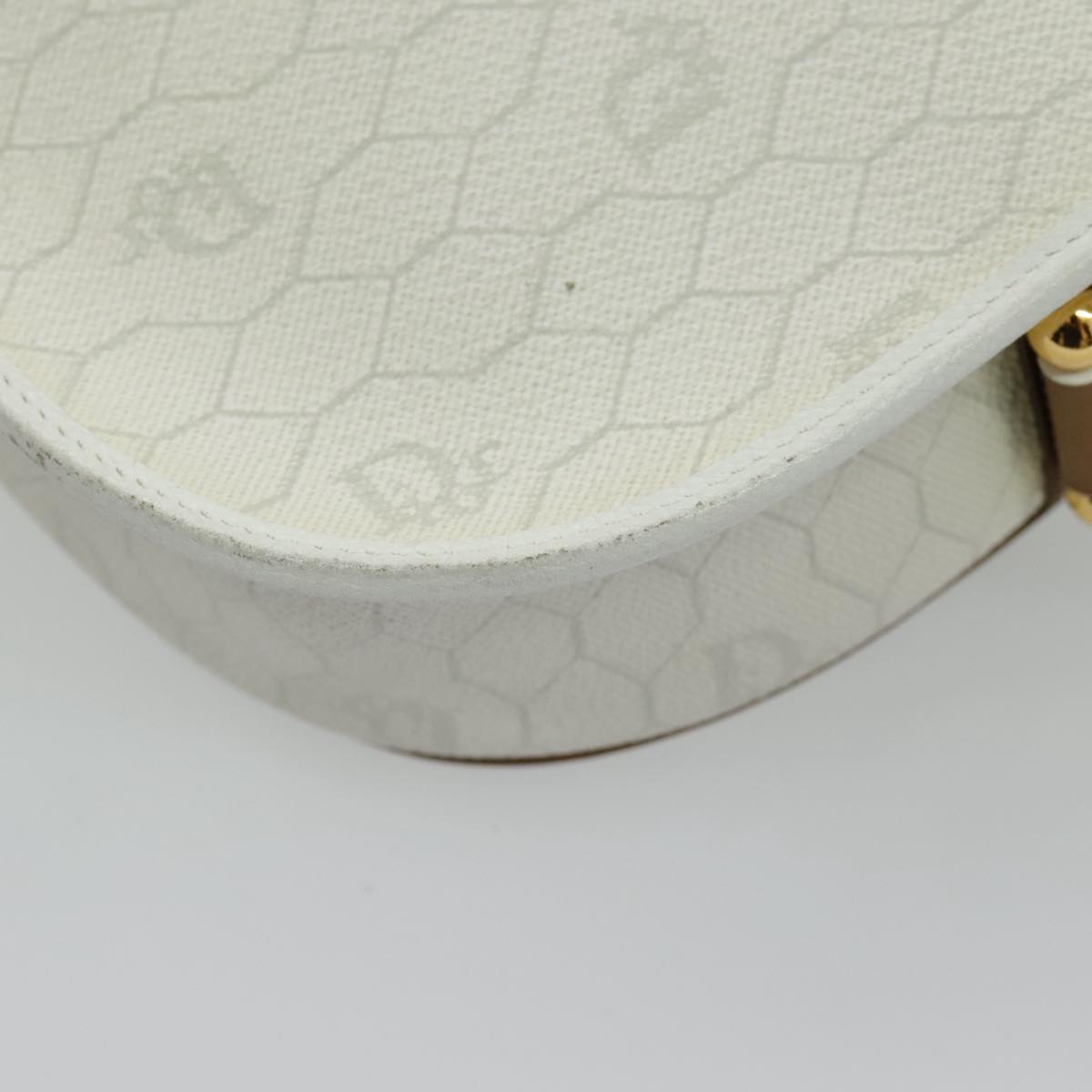 Christian Dior Honeycomb Canvas Shoulder Bag PVC White Gold Auth bs19031