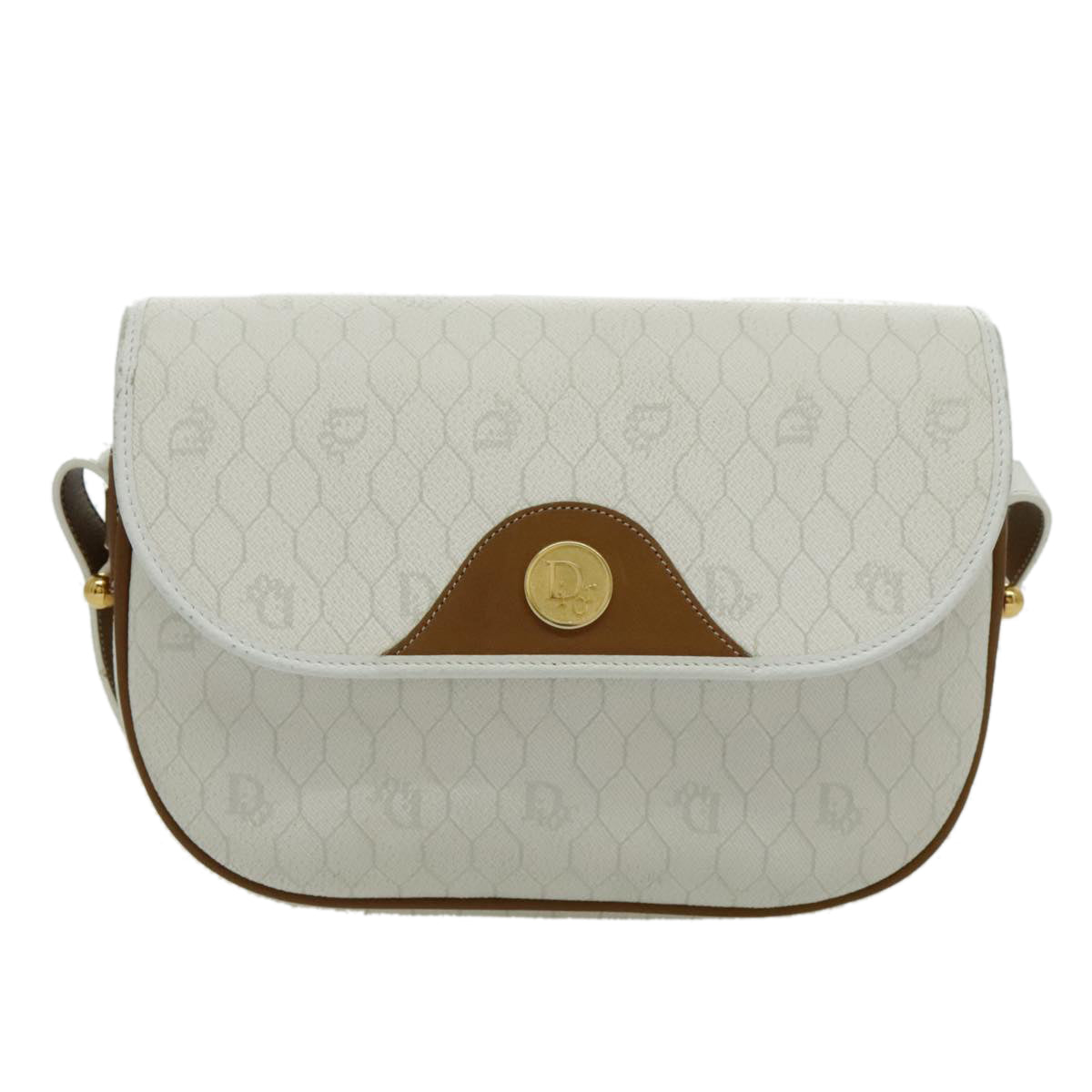 Christian Dior Honeycomb Canvas Shoulder Bag PVC White Gold Auth bs19031 - 0