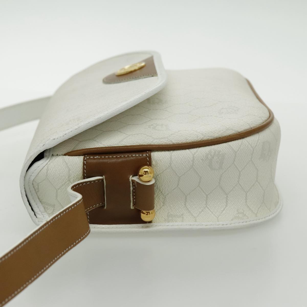 Christian Dior Honeycomb Canvas Shoulder Bag PVC White Gold Auth bs19031