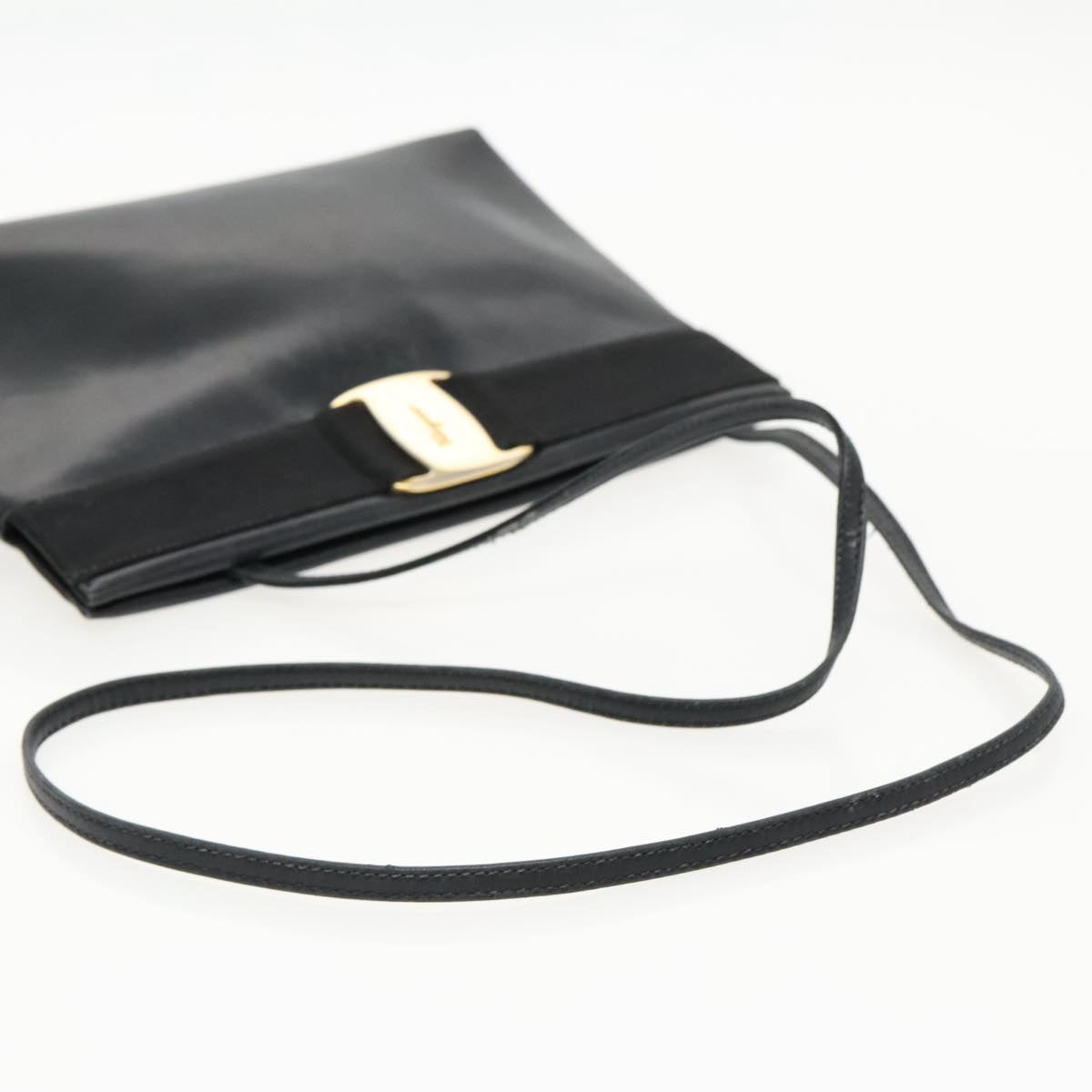 Salvatore Ferragamo Shoulder Bag Leather Black Gold Auth bs19045