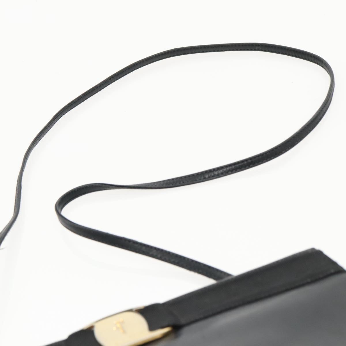 Salvatore Ferragamo Shoulder Bag Leather Black Gold Auth bs19045