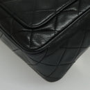 CHANEL Matelasse Shoulder Bag Lamb Skin Black Gold CC Auth bs19046-17