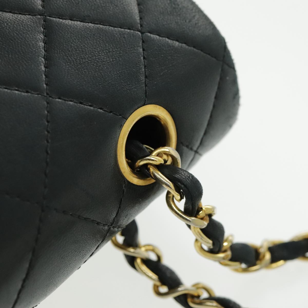 CHANEL Matrasse Chain Shoulder Bag Lamb Skin Black Gold CC Auth bs19047A