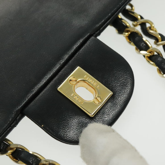 CHANEL Matrasse Chain Shoulder Bag Lamb Skin Black Gold CC Auth bs19047A