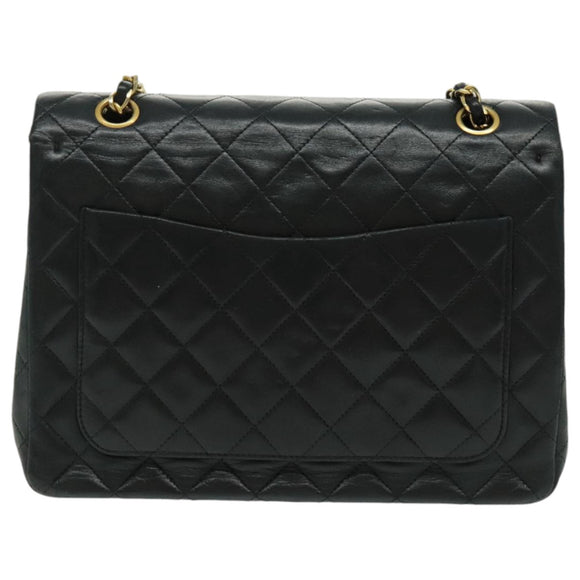 CHANEL Matrasse Chain Shoulder Bag Lamb Skin Black Gold CC Auth bs19047A