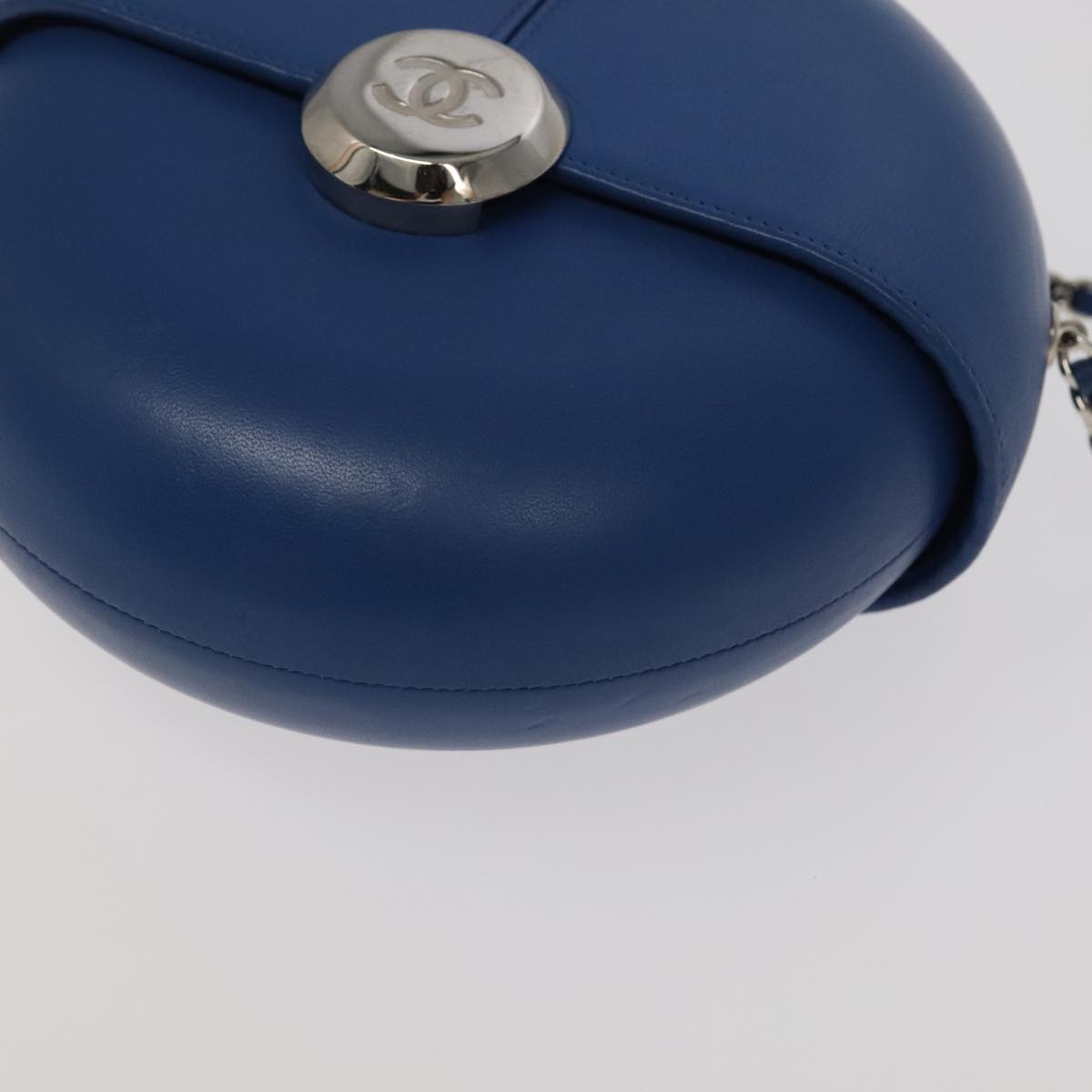 CHANEL Chain Shoulder Bag Lamb Skin Blue CC Auth bs19049A