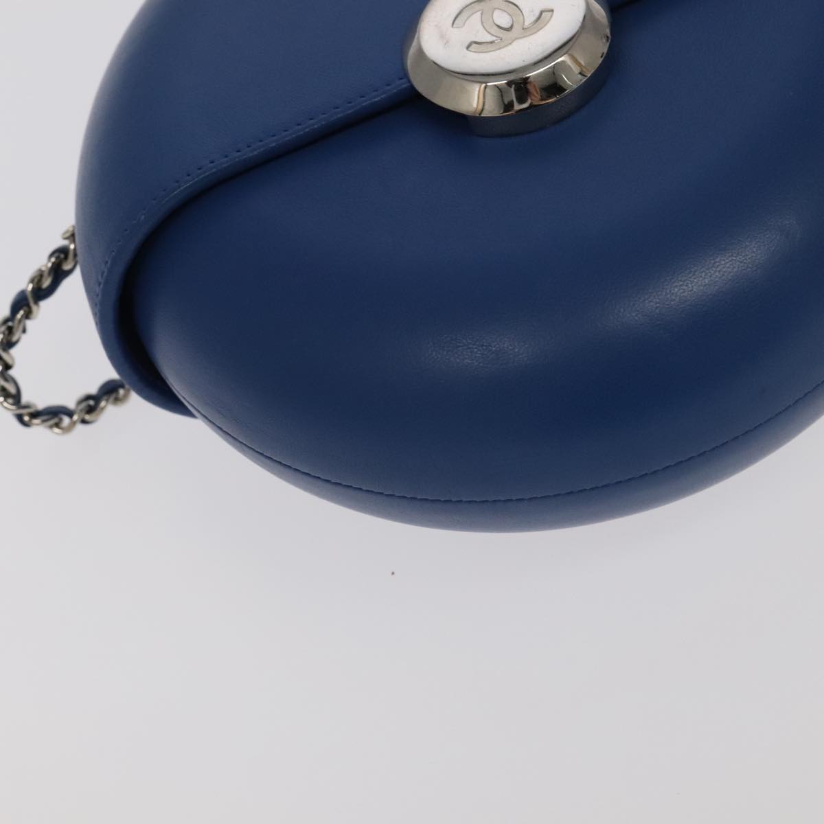 CHANEL Chain Shoulder Bag Lamb Skin Blue CC Auth bs19049A