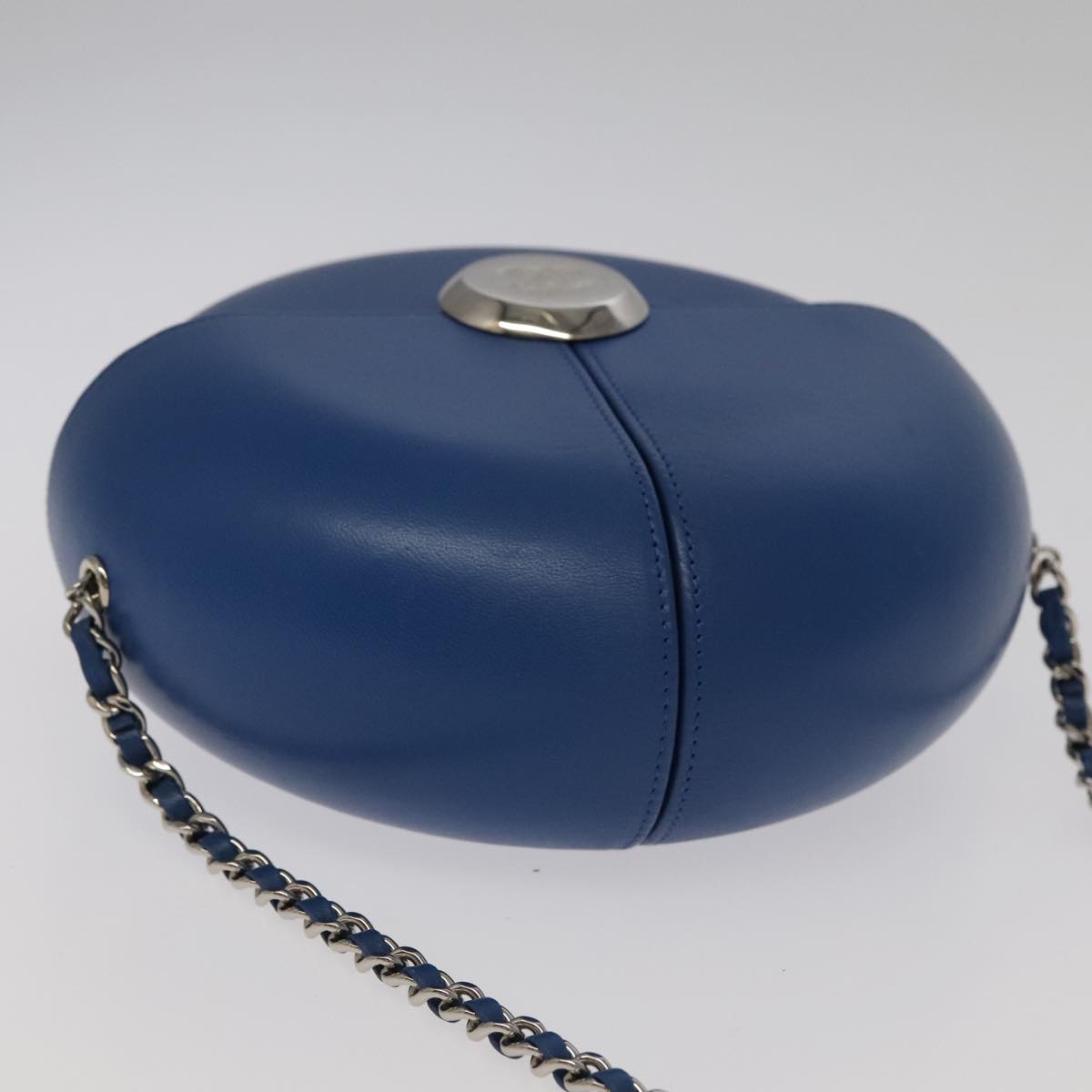 CHANEL Chain Shoulder Bag Lamb Skin Blue CC Auth bs19049A