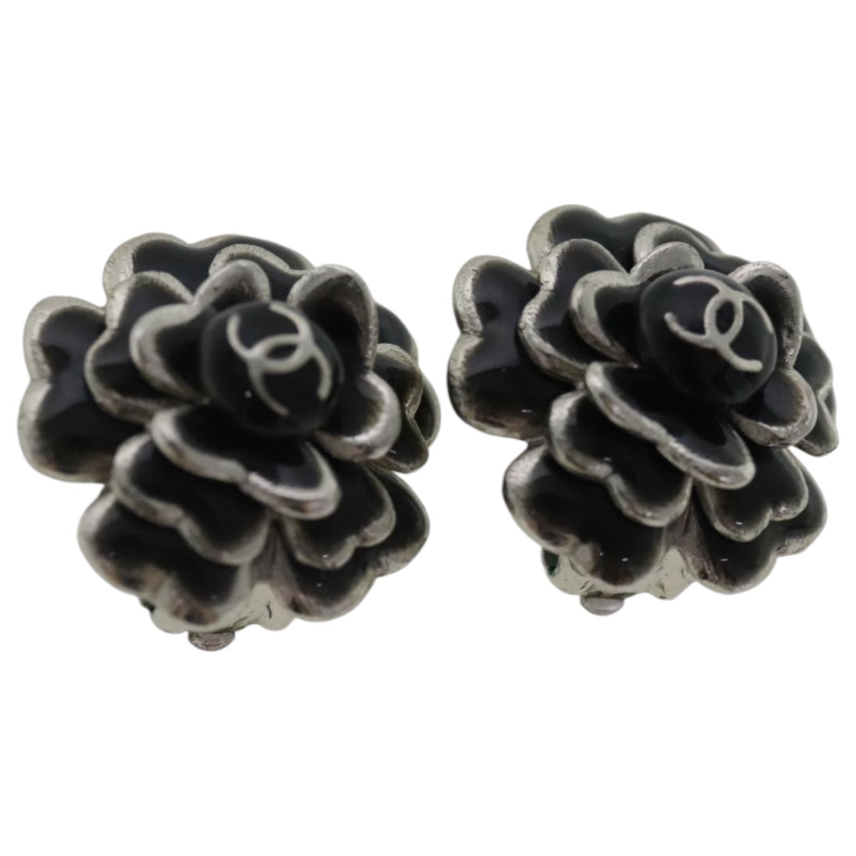 CHANEL Earring metal Black CC Auth bs19065