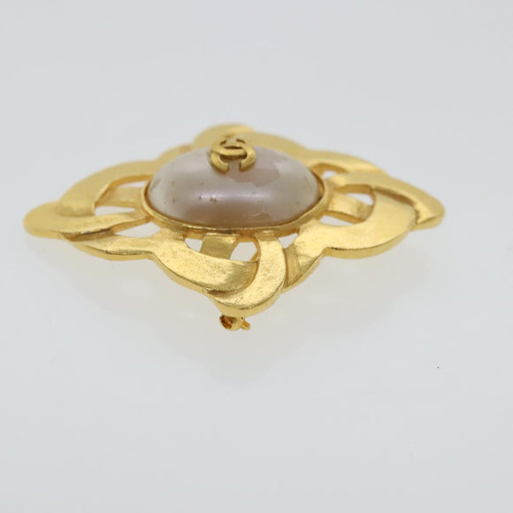 CHANEL Brooch metal Gold Tone CC Auth bs19066