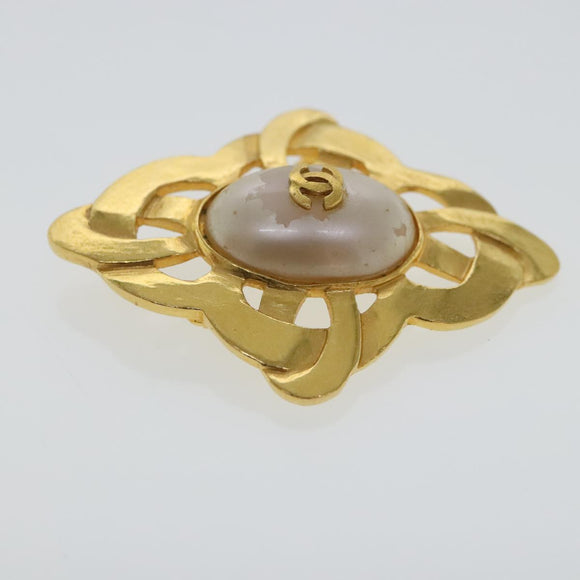 CHANEL Brooch metal Gold Tone CC Auth bs19066