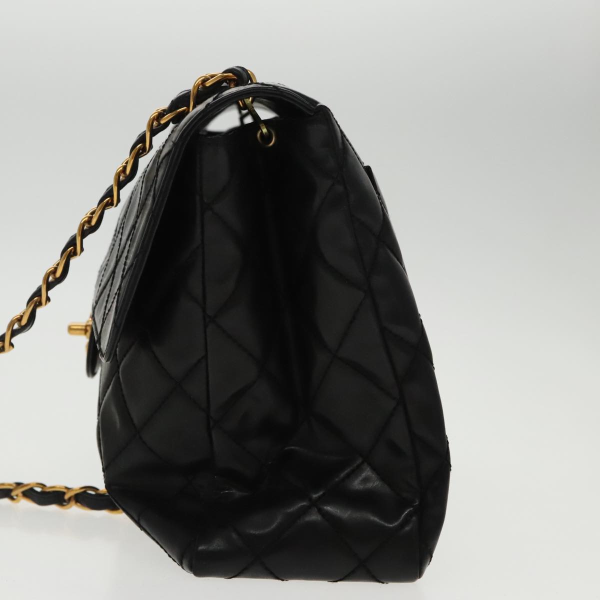 CHANEL Chain Matelasse Shoulder Bag Patent leather Black Gold CC Auth bs19067