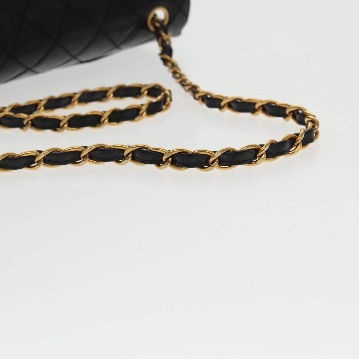 CHANEL Chain Matelasse Shoulder Bag Patent leather Black Gold CC Auth bs19067