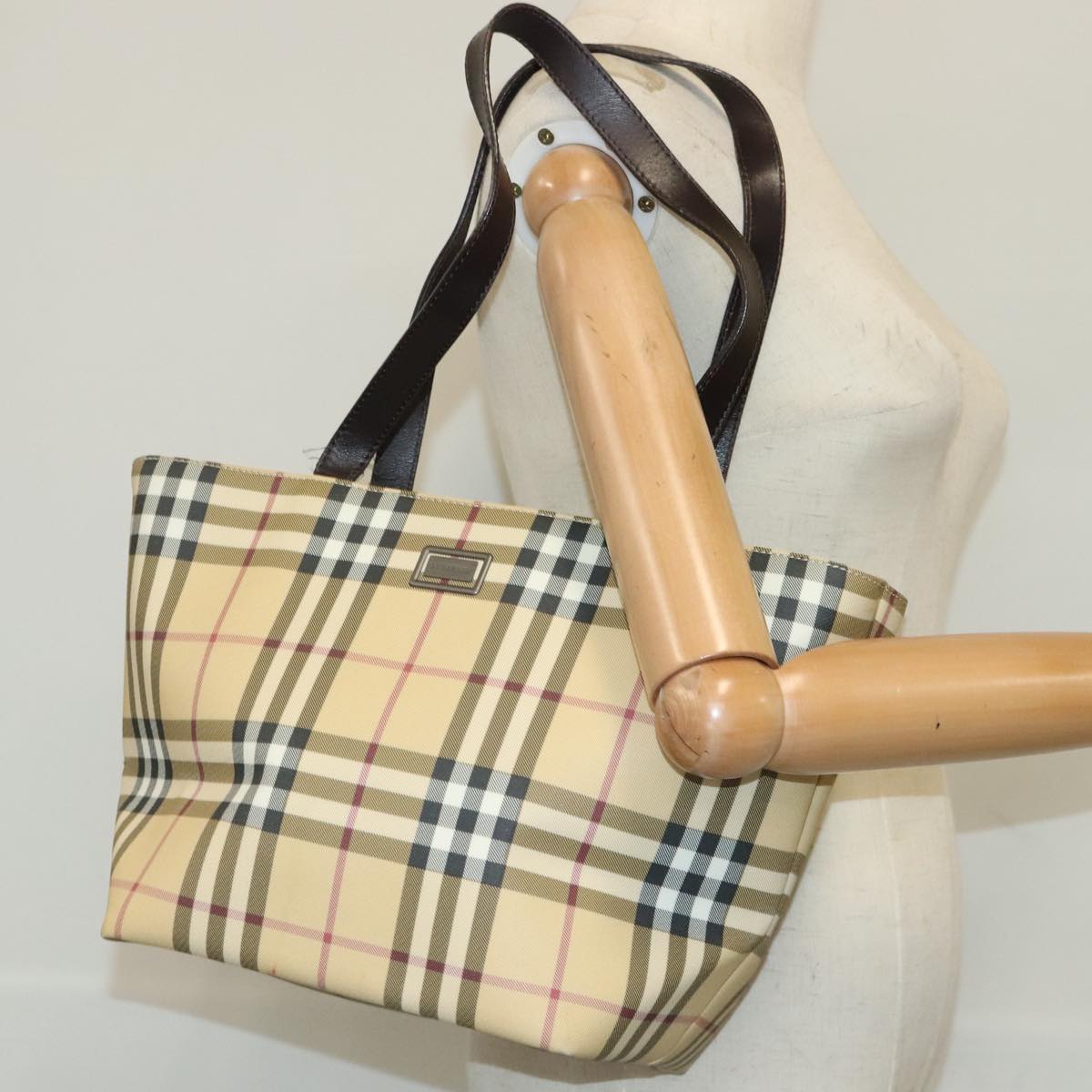 BURBERRY Nova Check Tote Bag PVC Beige Auth bs19070