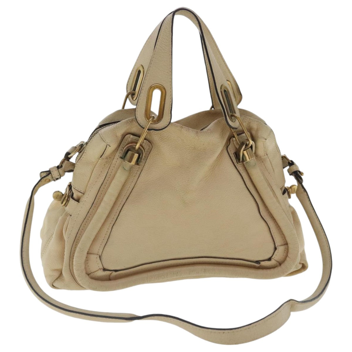 Chloe Paraty Shoulder Bag Leather 2way Beige Gold Auth bs19071