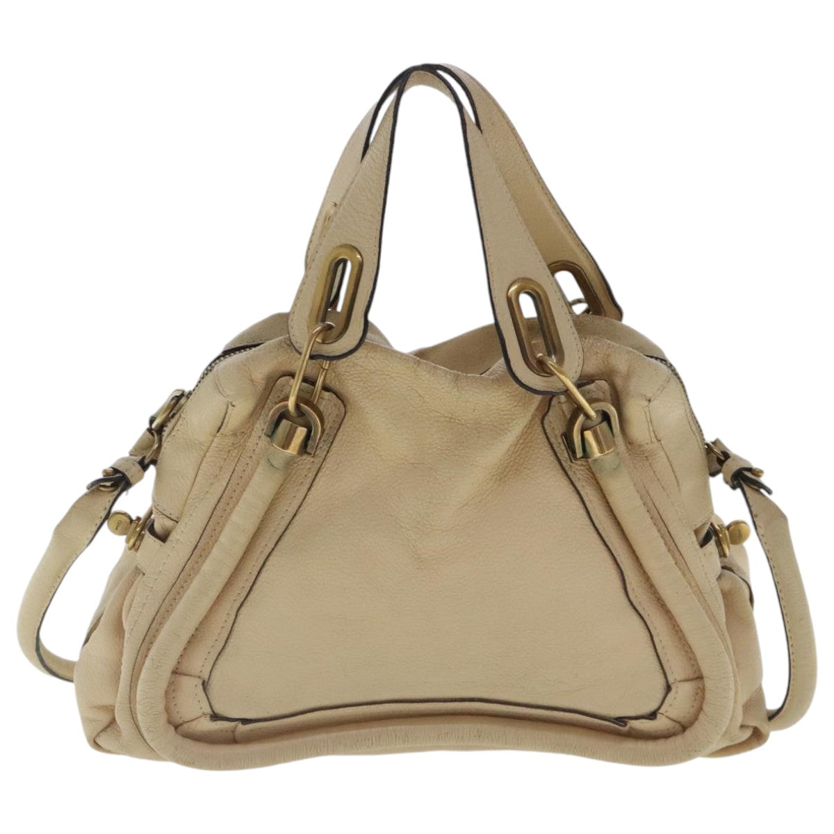 Chloe Paraty Shoulder Bag Leather 2way Beige Gold Auth bs19071