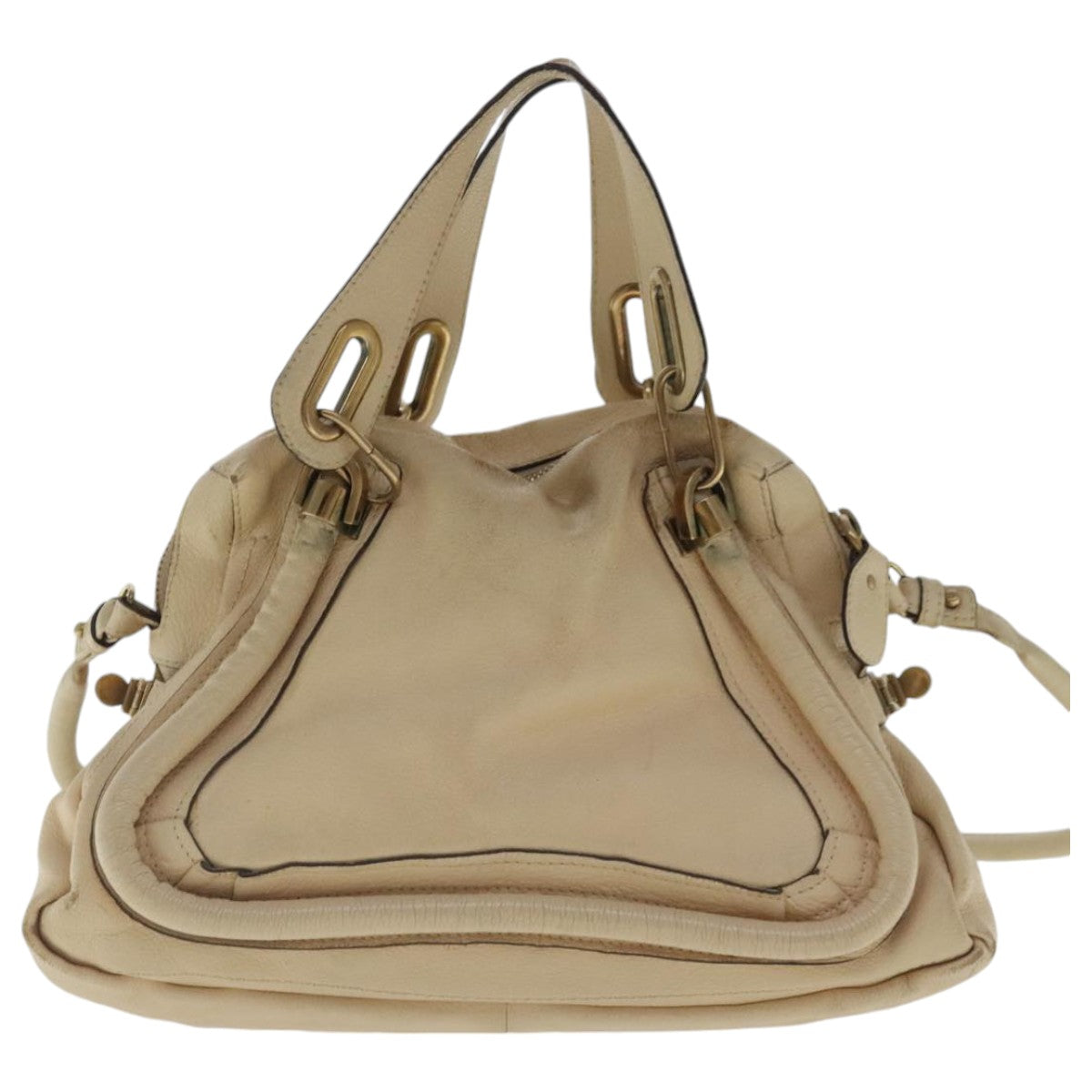 Chloe Paraty Shoulder Bag Leather 2way Beige Gold Auth bs19071 - 0