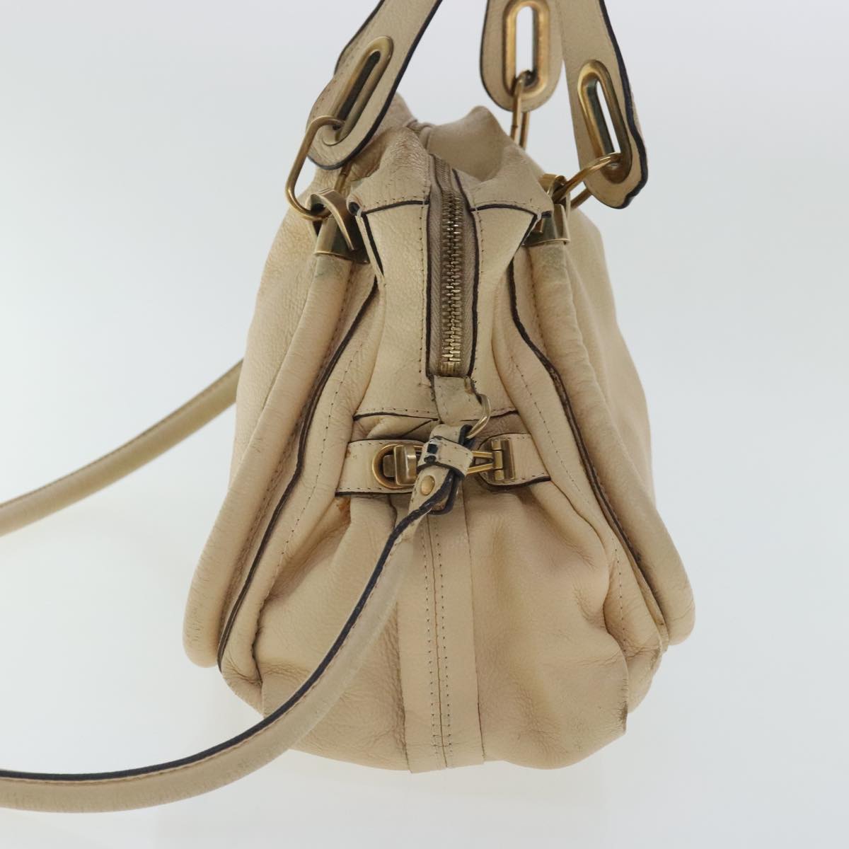 Chloe Paraty Shoulder Bag Leather 2way Beige Gold Auth bs19071