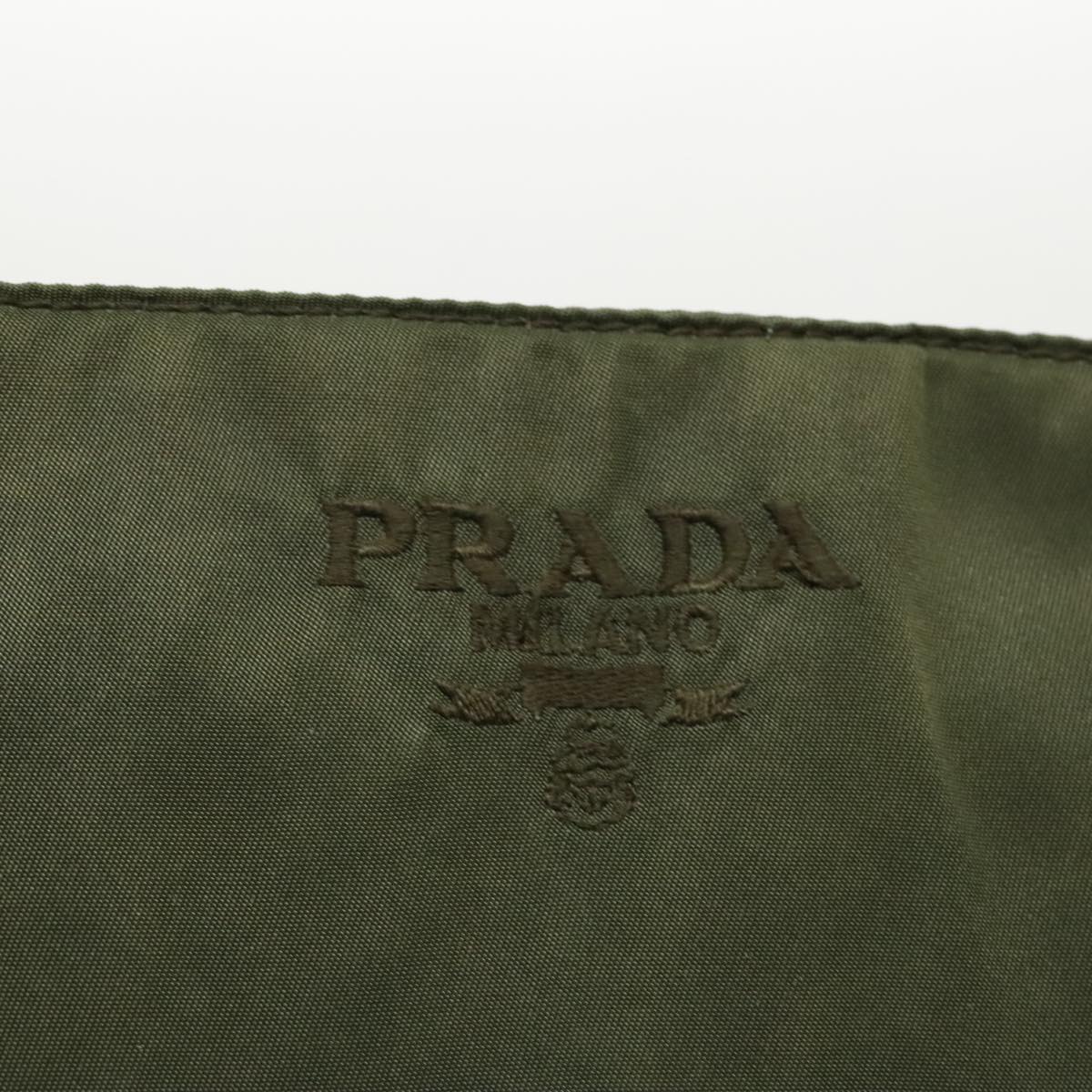 PRADA Shoulder Bag Nylon Khaki Silver Auth bs19075