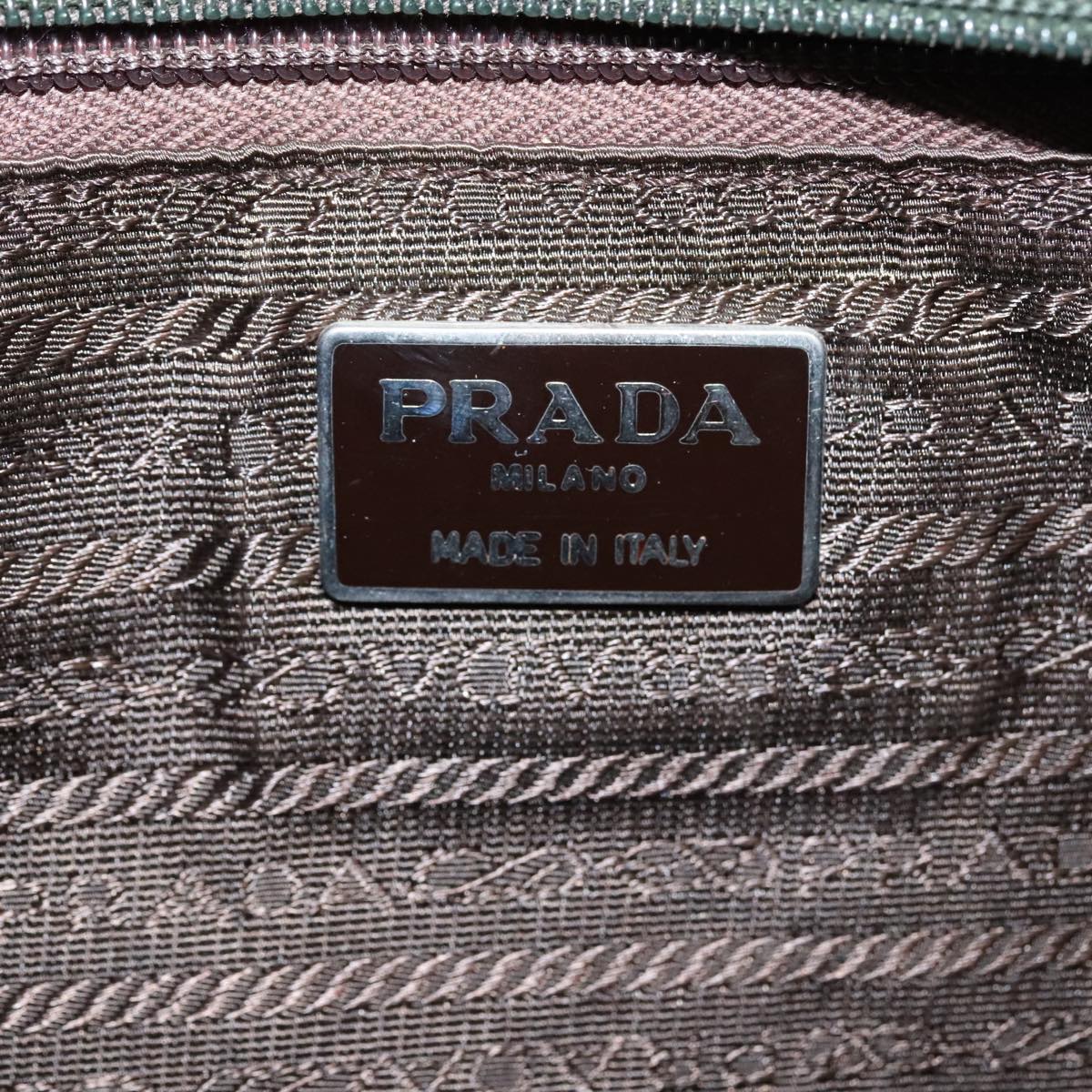 PRADA Shoulder Bag Nylon Khaki Silver Auth bs19075