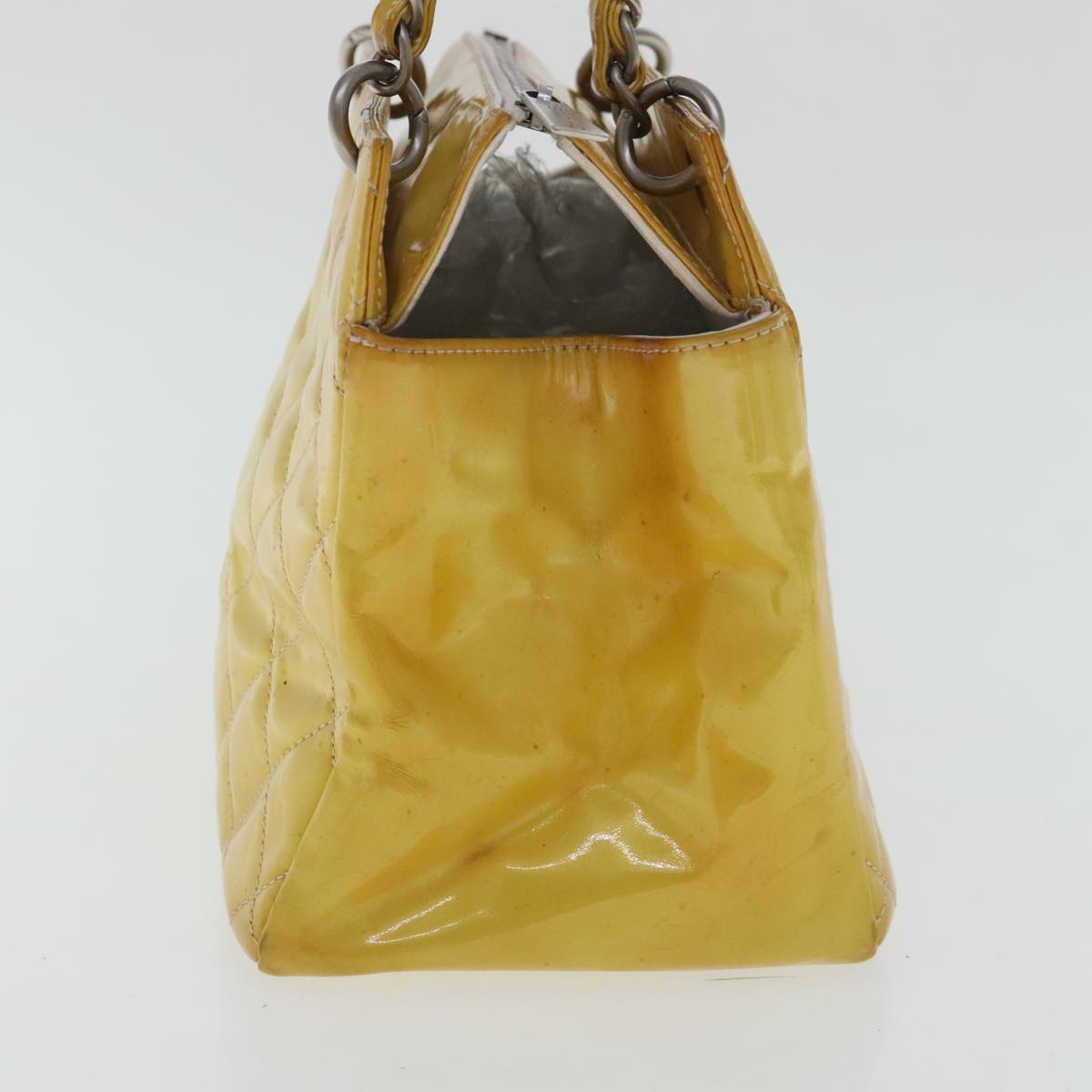 CHANEL Chain Hand Bag Patent leather Yellow Silver CC Auth bs19078