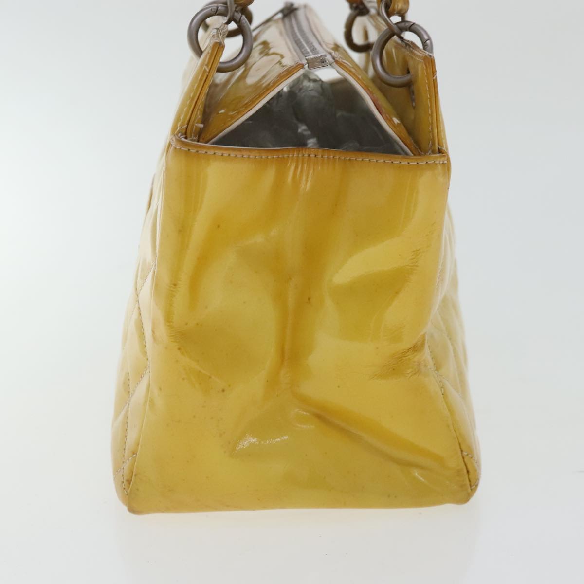 CHANEL Chain Hand Bag Patent leather Yellow Silver CC Auth bs19078