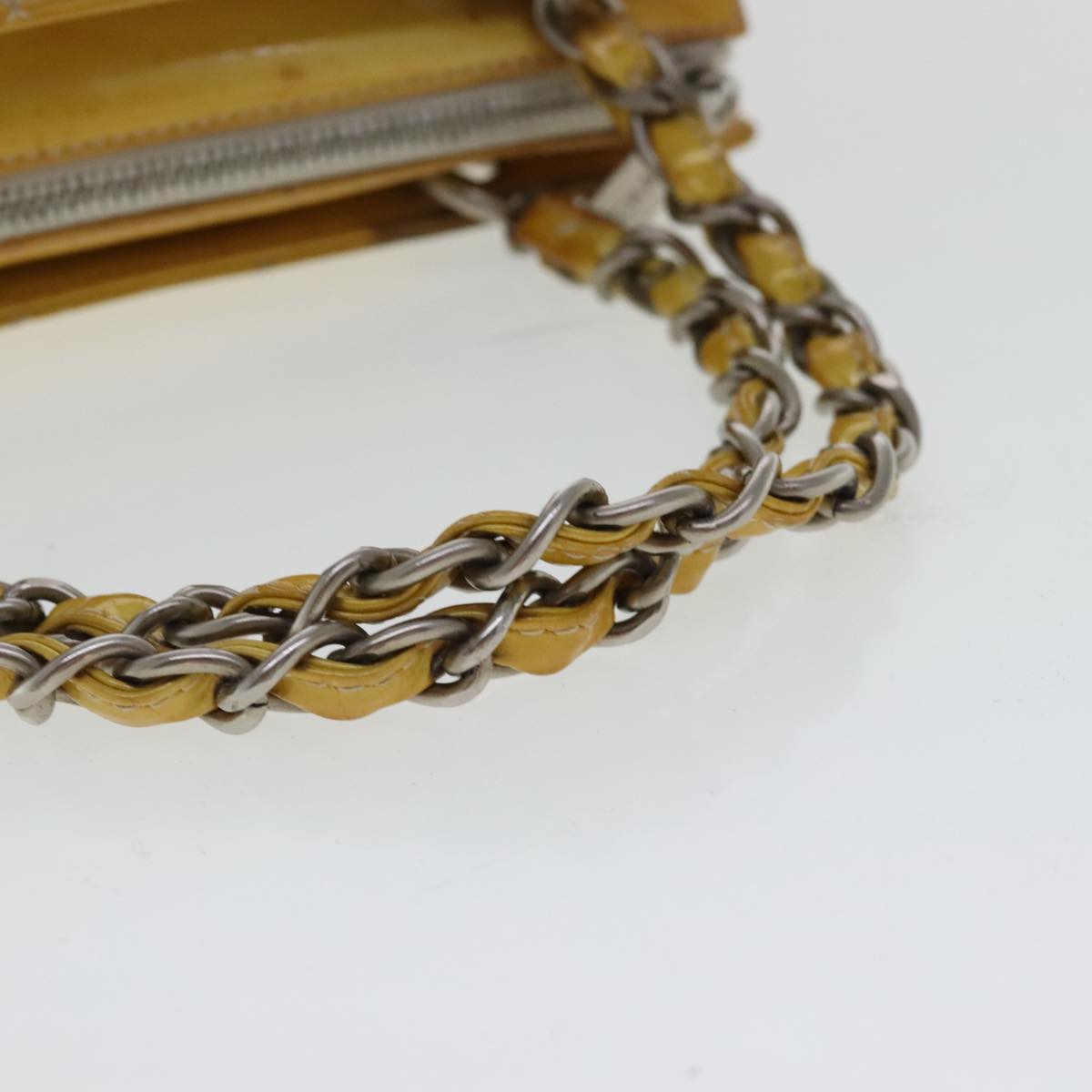 CHANEL Chain Hand Bag Patent leather Yellow Silver CC Auth bs19078