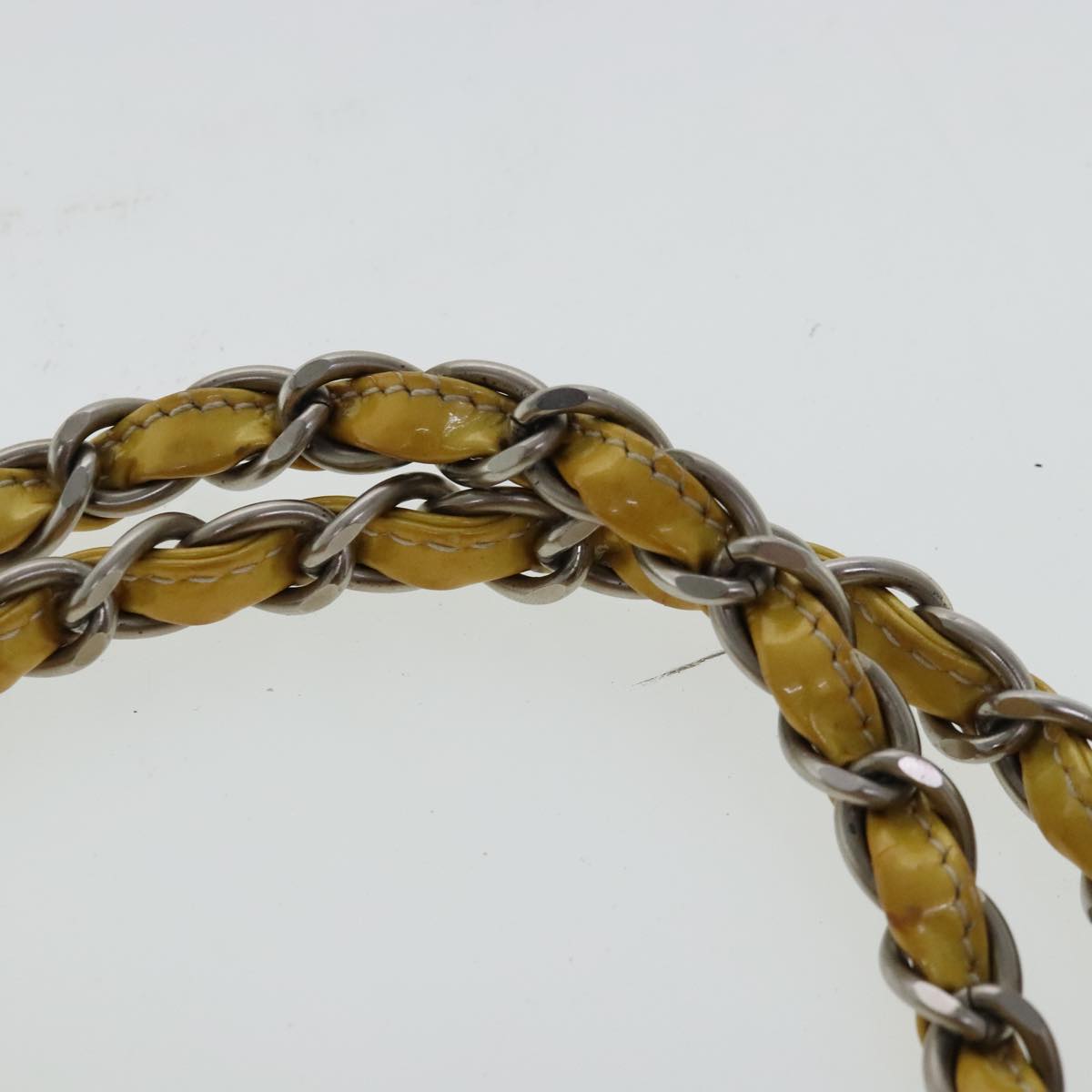 CHANEL Chain Hand Bag Patent leather Yellow Silver CC Auth bs19078