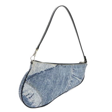 Christian Dior Saddle Pouch Accessory Pouch Denim Blue Silver Auth bs19083