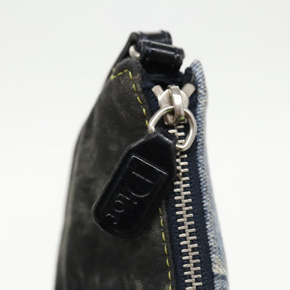 Christian Dior Saddle Pouch Accessory Pouch Denim Blue Silver Auth bs19083
