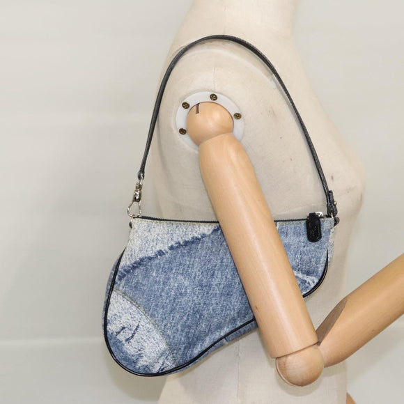 Christian Dior Saddle Pouch Accessory Pouch Denim Blue Silver Auth bs19083