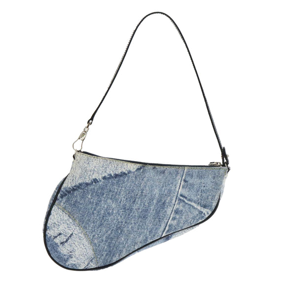 Christian Dior Saddle Pouch Accessory Pouch Denim Blue Silver Auth bs19083