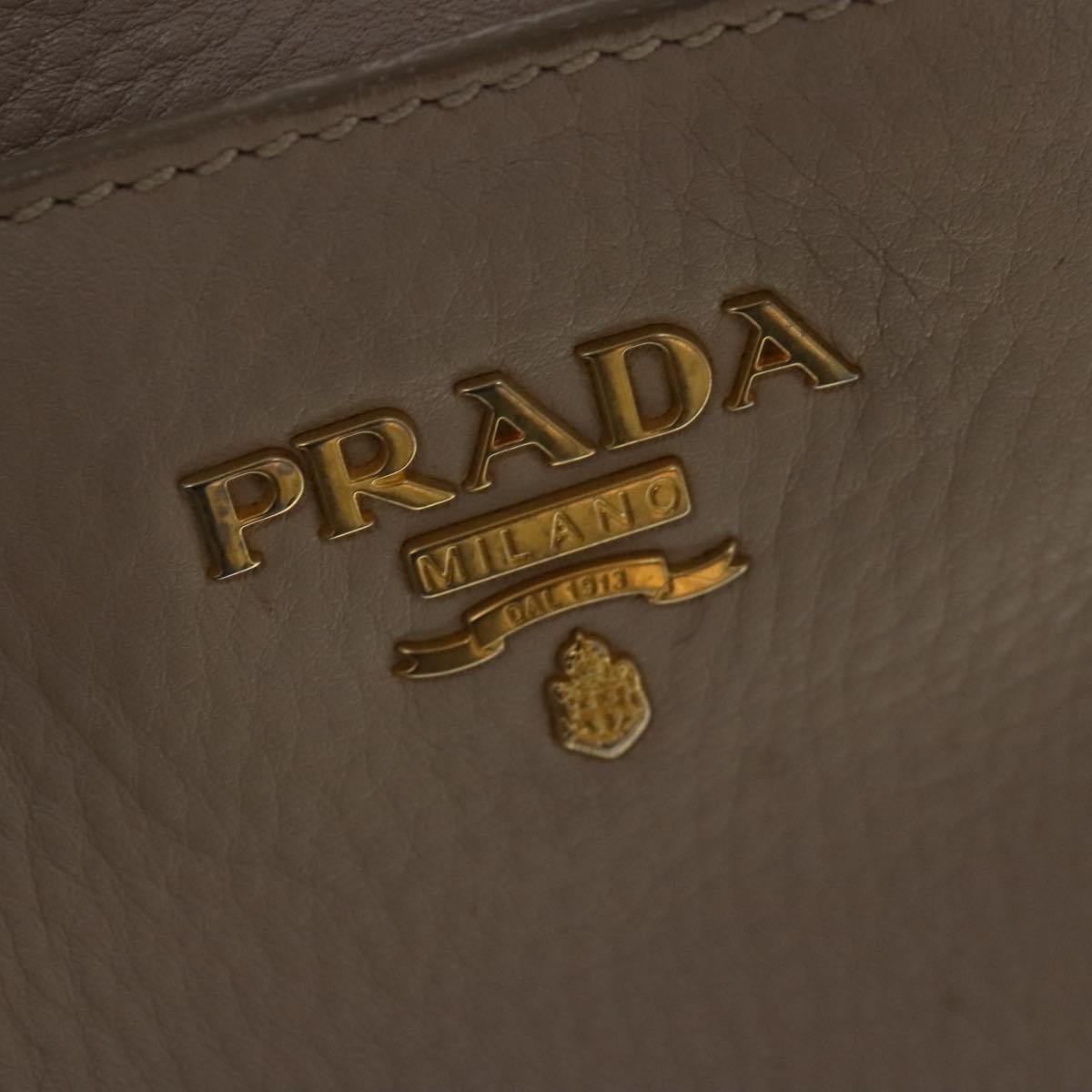 PRADA Tote Bag Leather 2way Beige Gold Auth bs19089