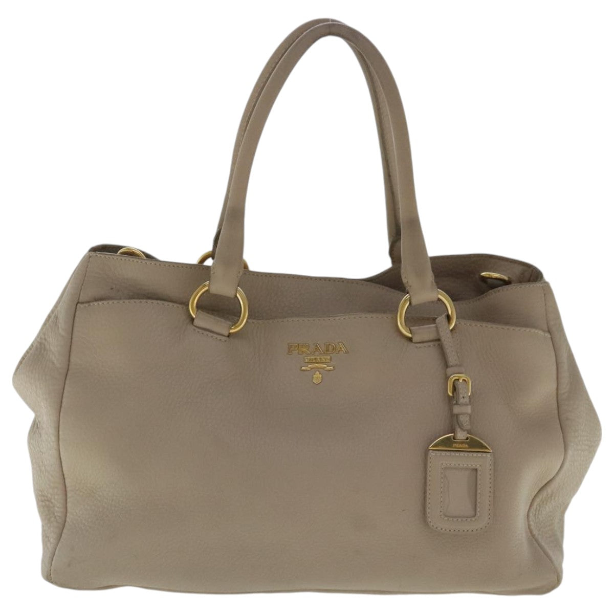 PRADA Tote Bag Leather 2way Beige Gold Auth bs19089 - 0