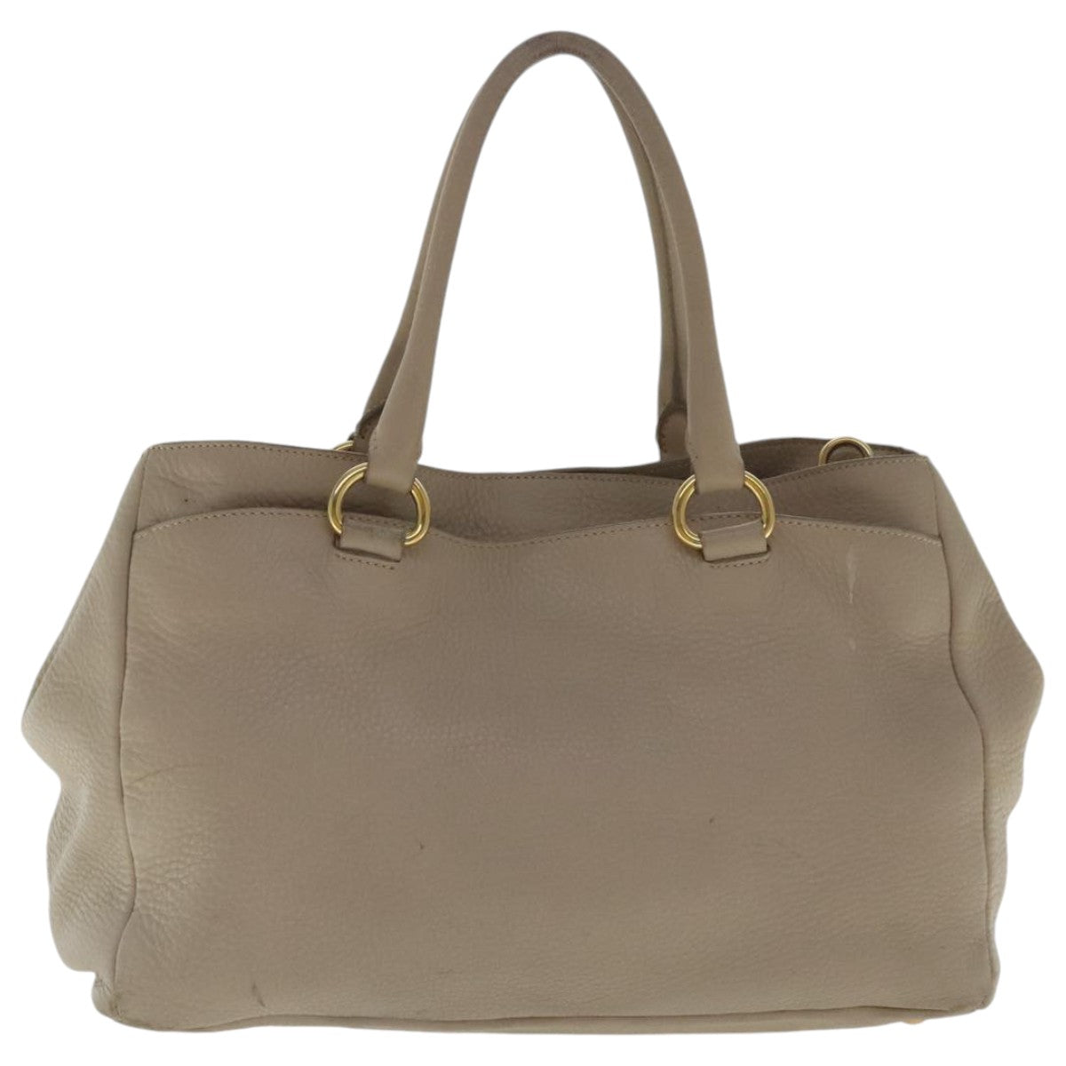 PRADA Tote Bag Leather 2way Beige Gold Auth bs19089