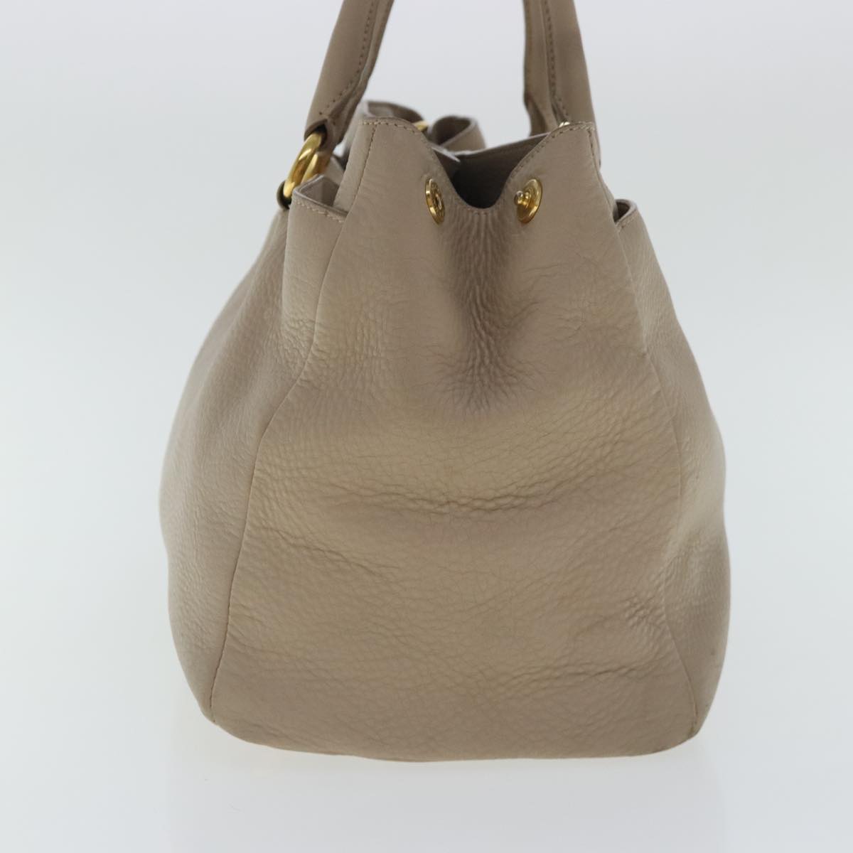 PRADA Tote Bag Leather 2way Beige Gold Auth bs19089