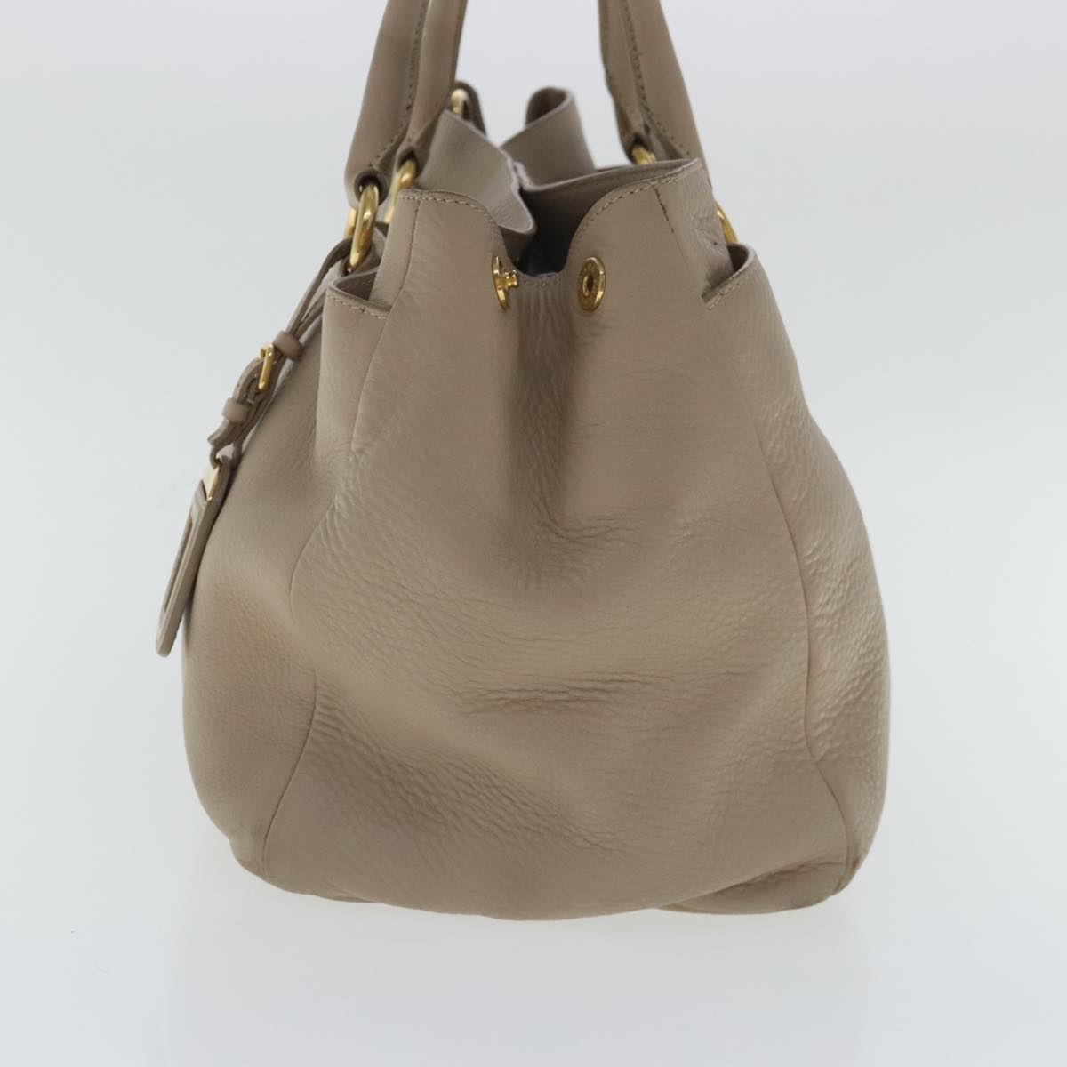 PRADA Tote Bag Leather 2way Beige Gold Auth bs19089