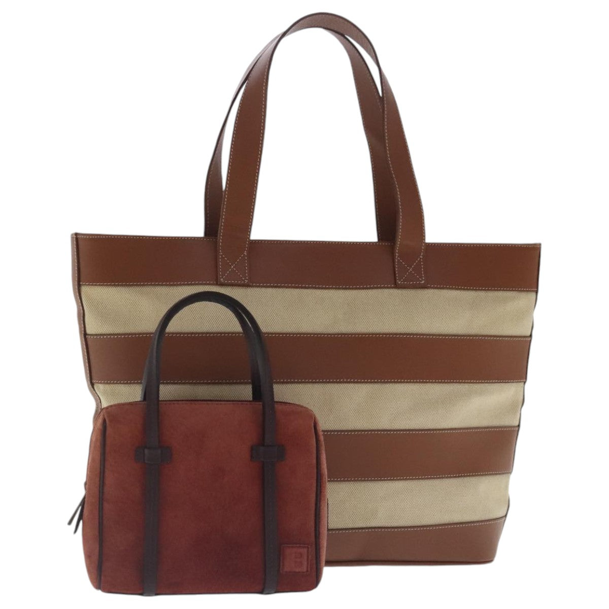 BALLY Tote Bag Canvas Leather 2Set Beige Brown Red Auth bs19097