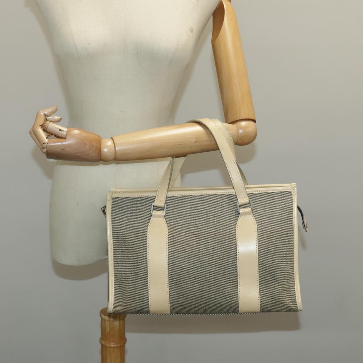 BURBERRY Blue Label Hand Bag Canvas Beige Silver Auth bs19103