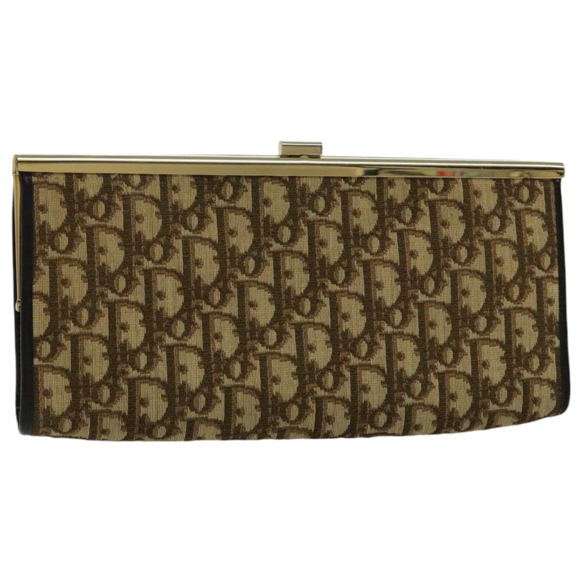 Christian Dior Trotter Canvas Clutch Bag Brown Gold Auth bs19107