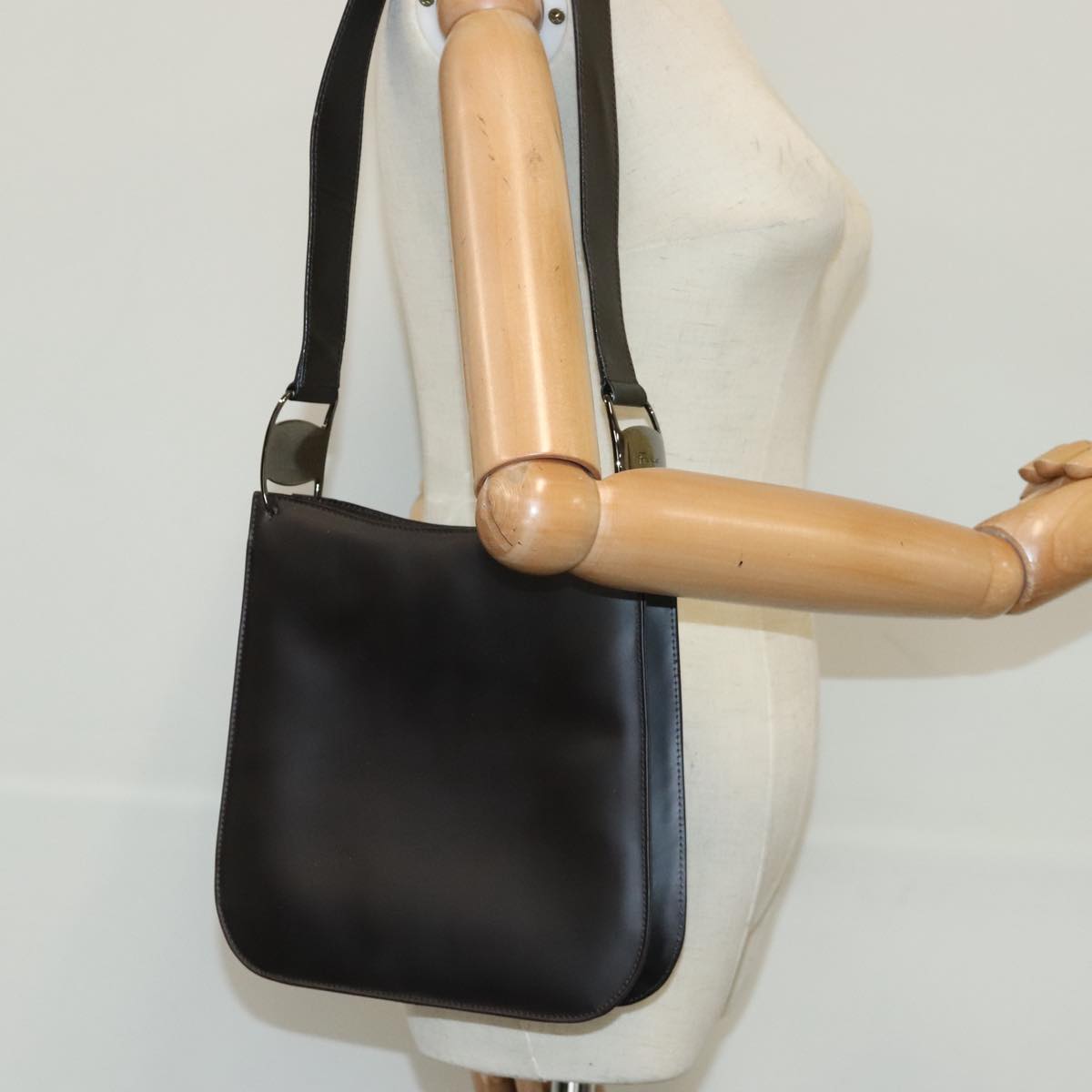 Salvatore Ferragamo Shoulder Bag Leather Black Silver Auth bs19109