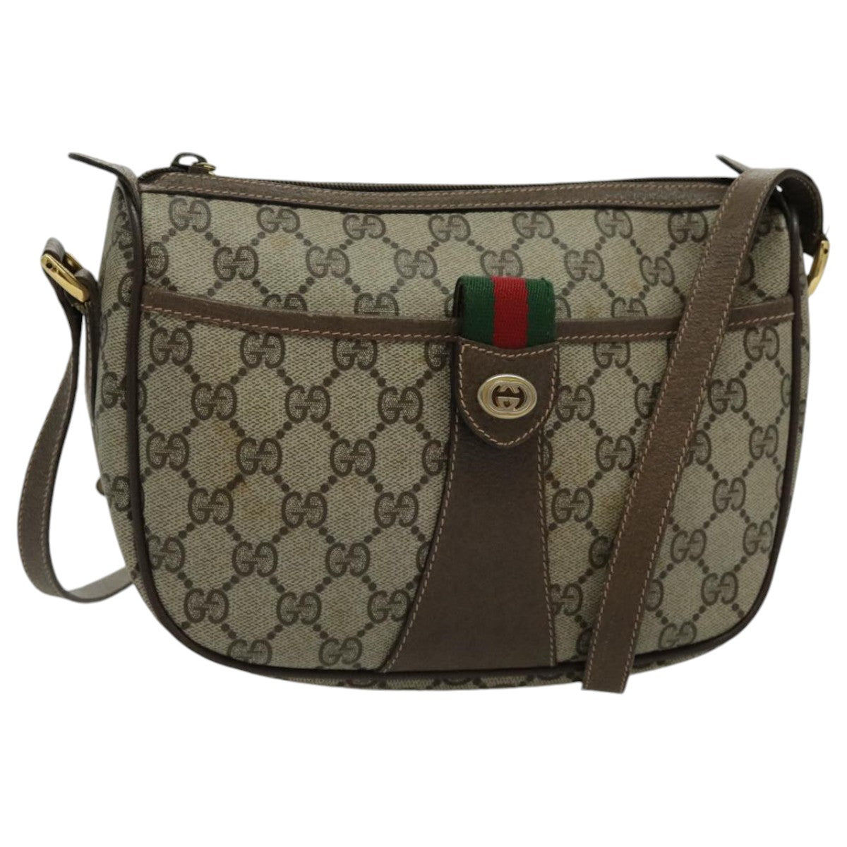 GUCCI GG Supreme Web Sherry Line Shoulder Bag PVC Beige 89 02 032 Auth bs19112