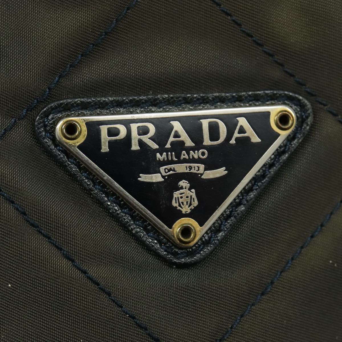 PRADA Chain Shoulder Bag Nylon Khaki Gold Auth bs19116