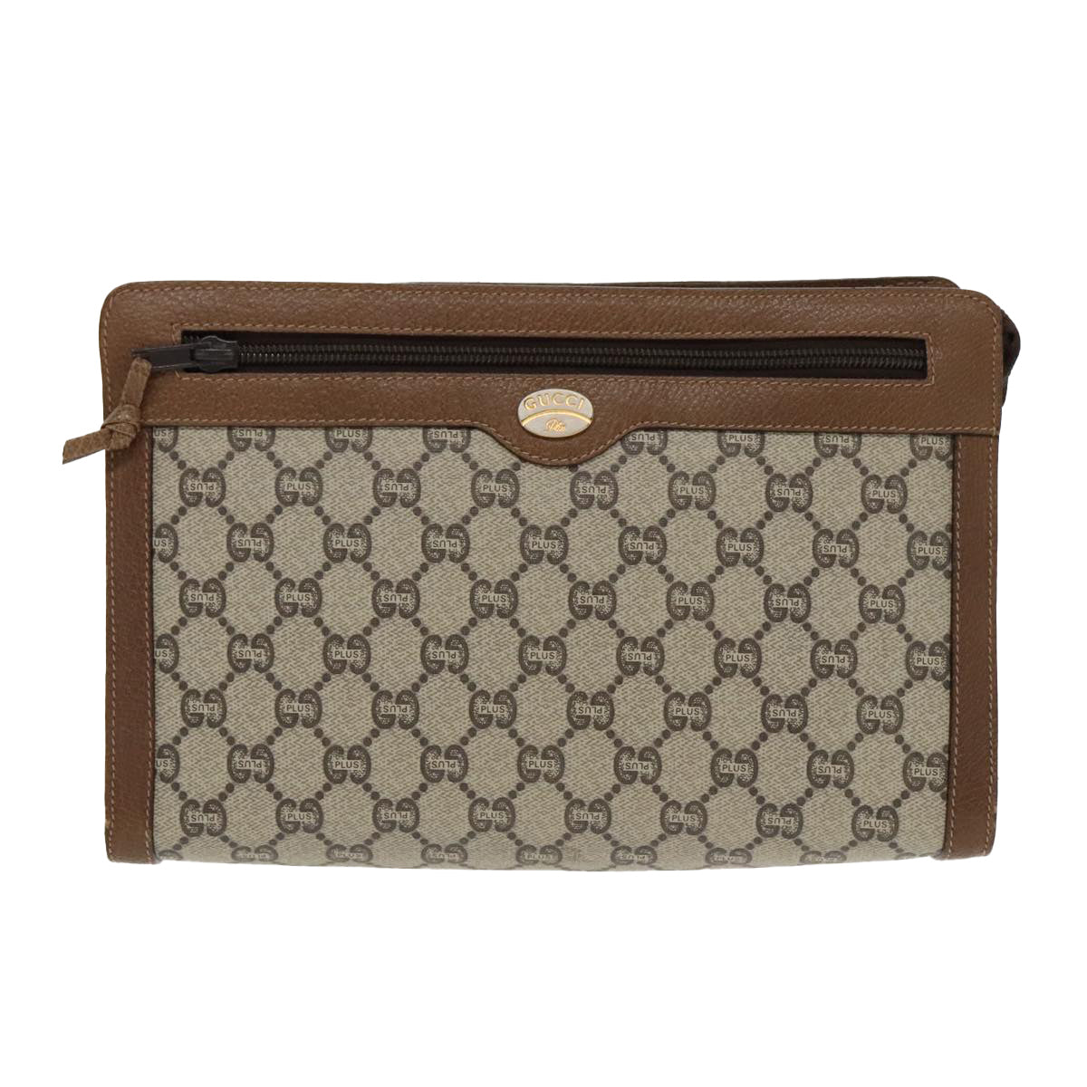 GUCCI GG Plus Supreme Clutch Bag PVC Leather Beige Gold Auth bs19119 - 0