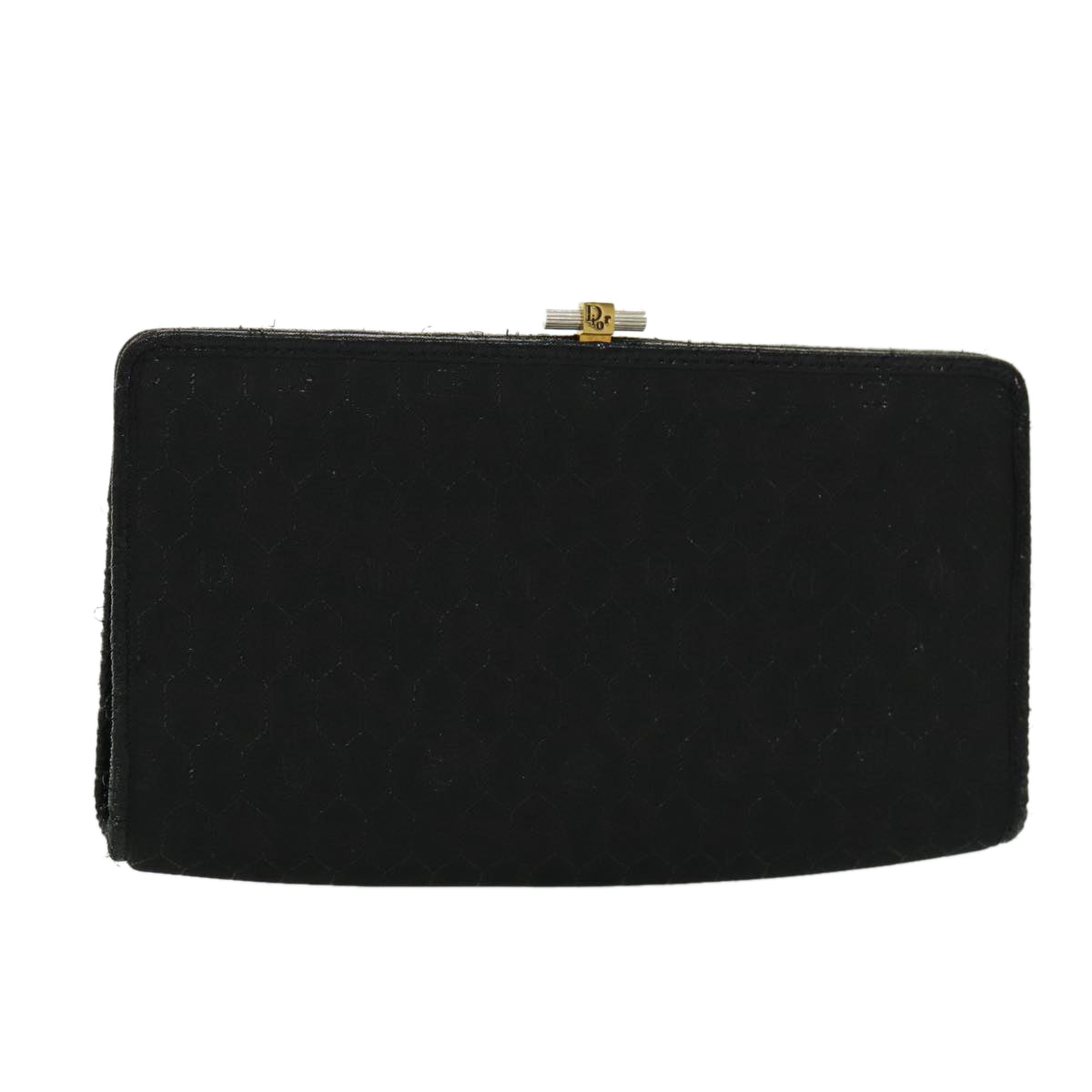 Christian Dior Honeycomb Canvas Clutch Bag Black Gold Auth bs19121