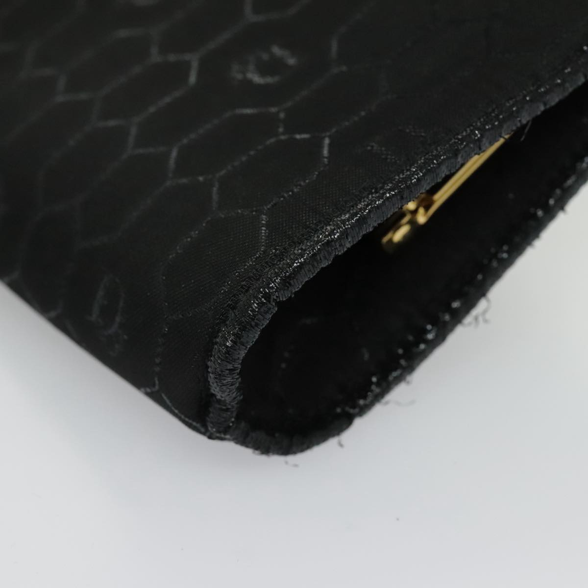 Christian Dior Honeycomb Canvas Clutch Bag Black Gold Auth bs19121